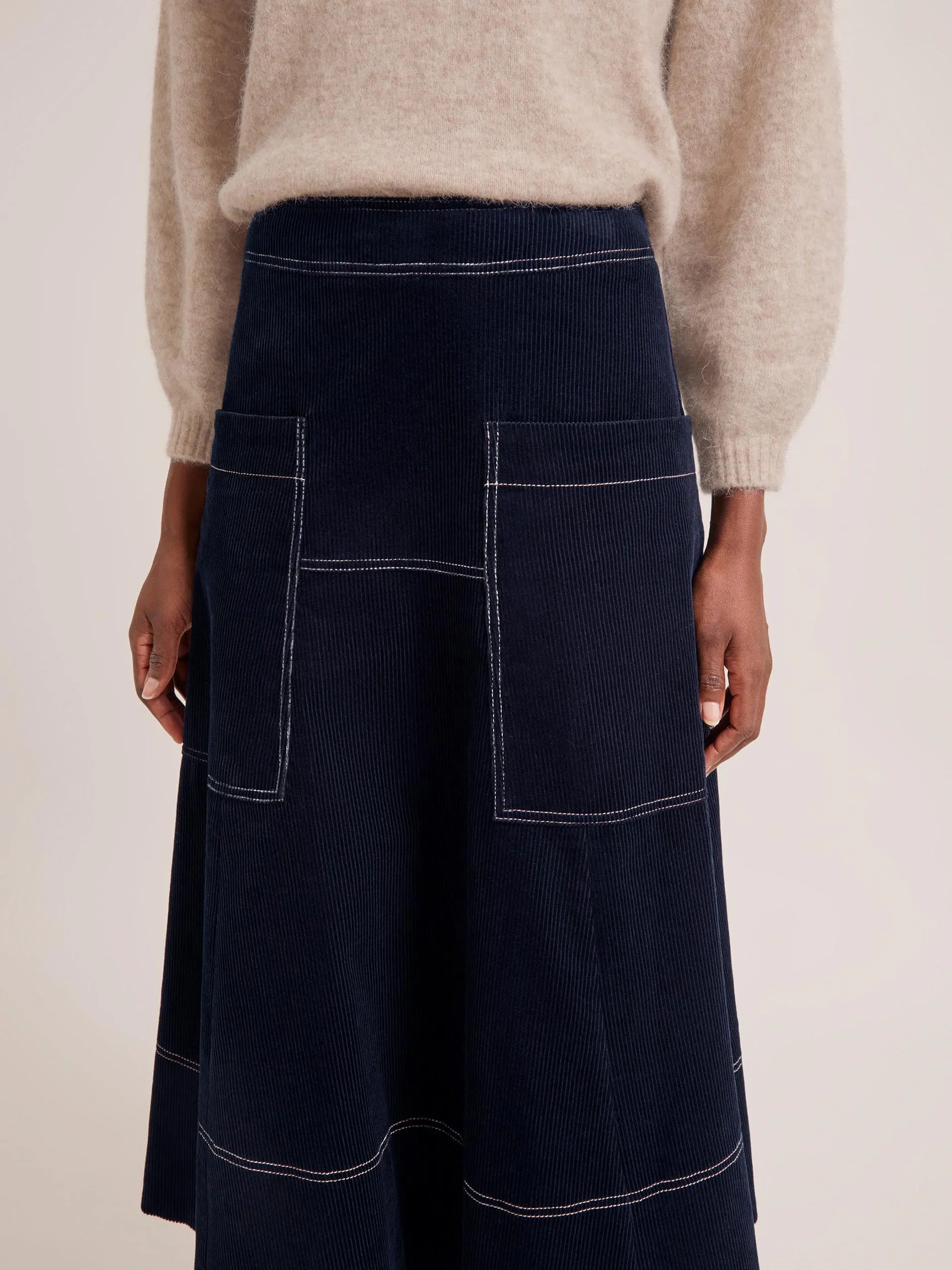 Navy Simone corduroy maxi skirt