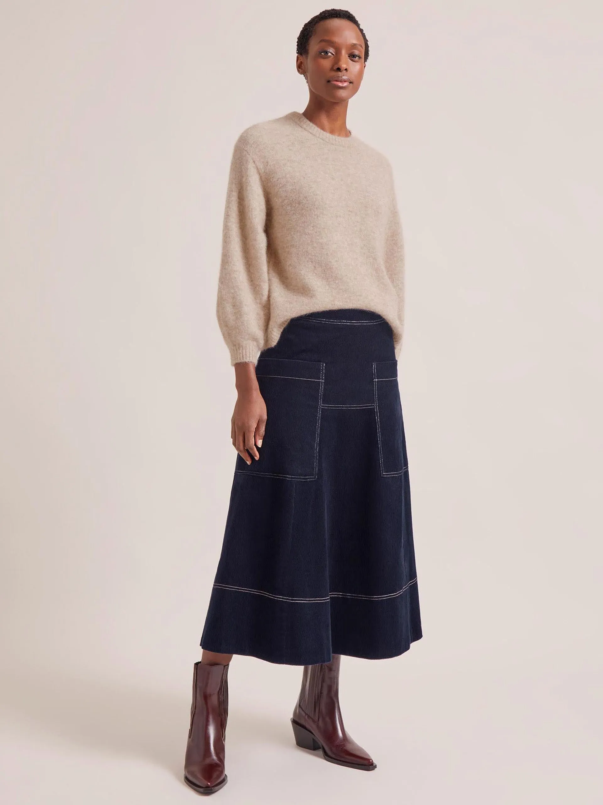 Navy Simone corduroy maxi skirt