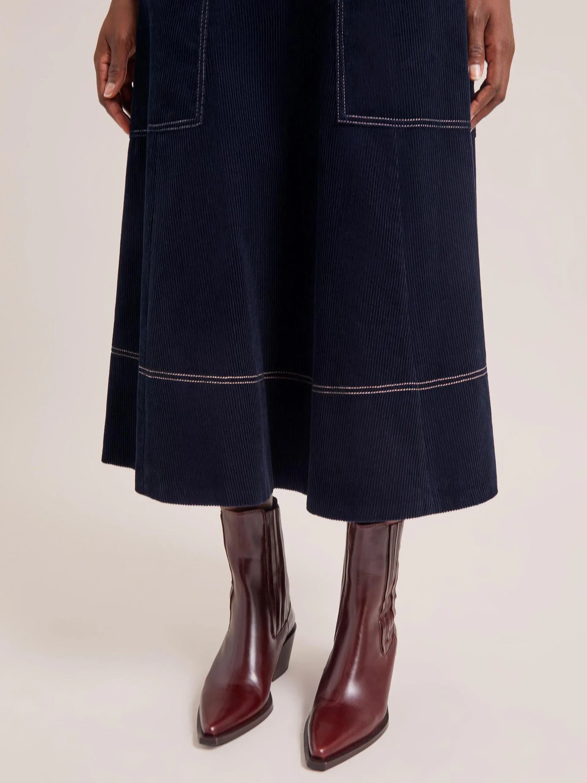 Navy Simone corduroy maxi skirt