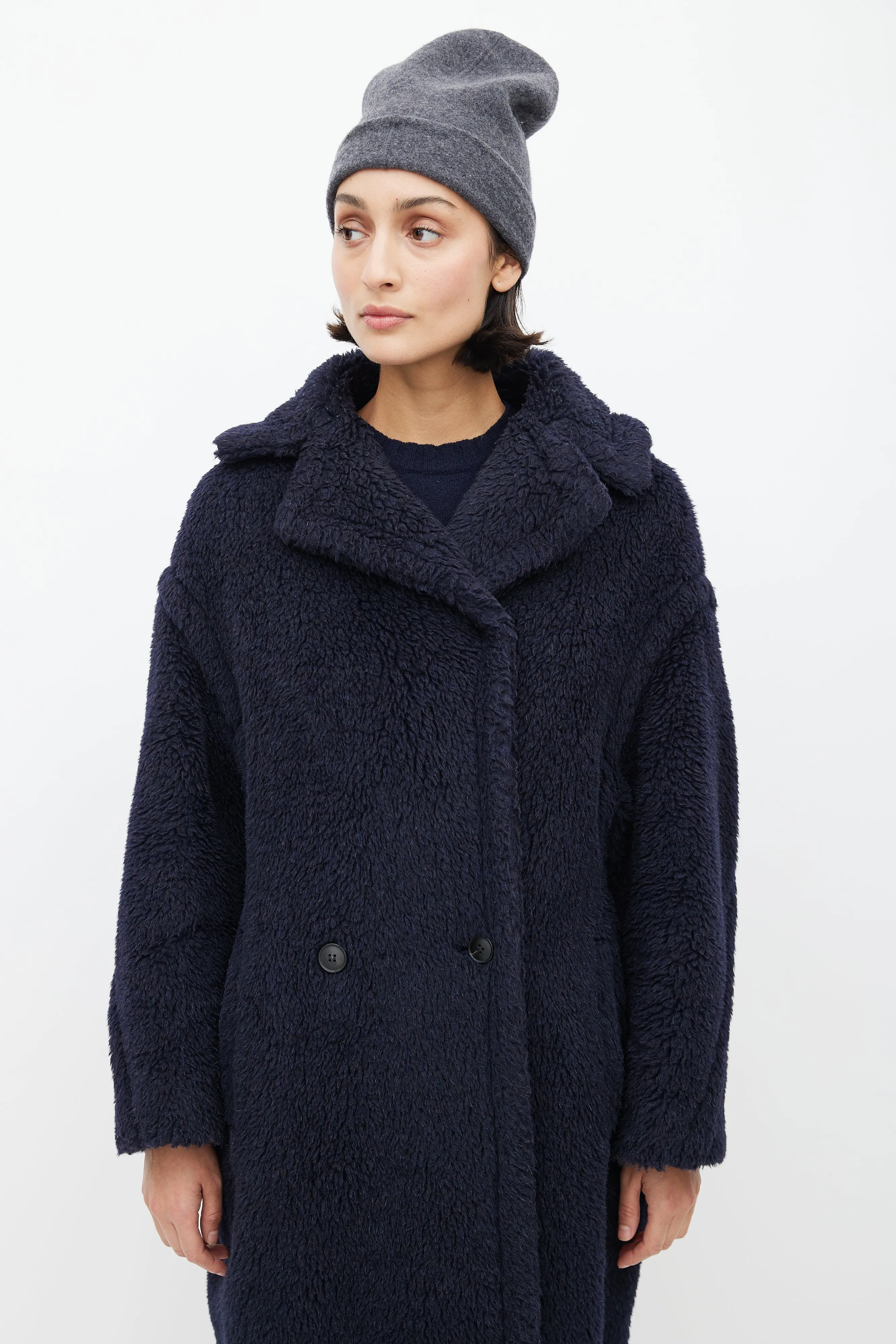 Navy Teddy Double Breasted Coat