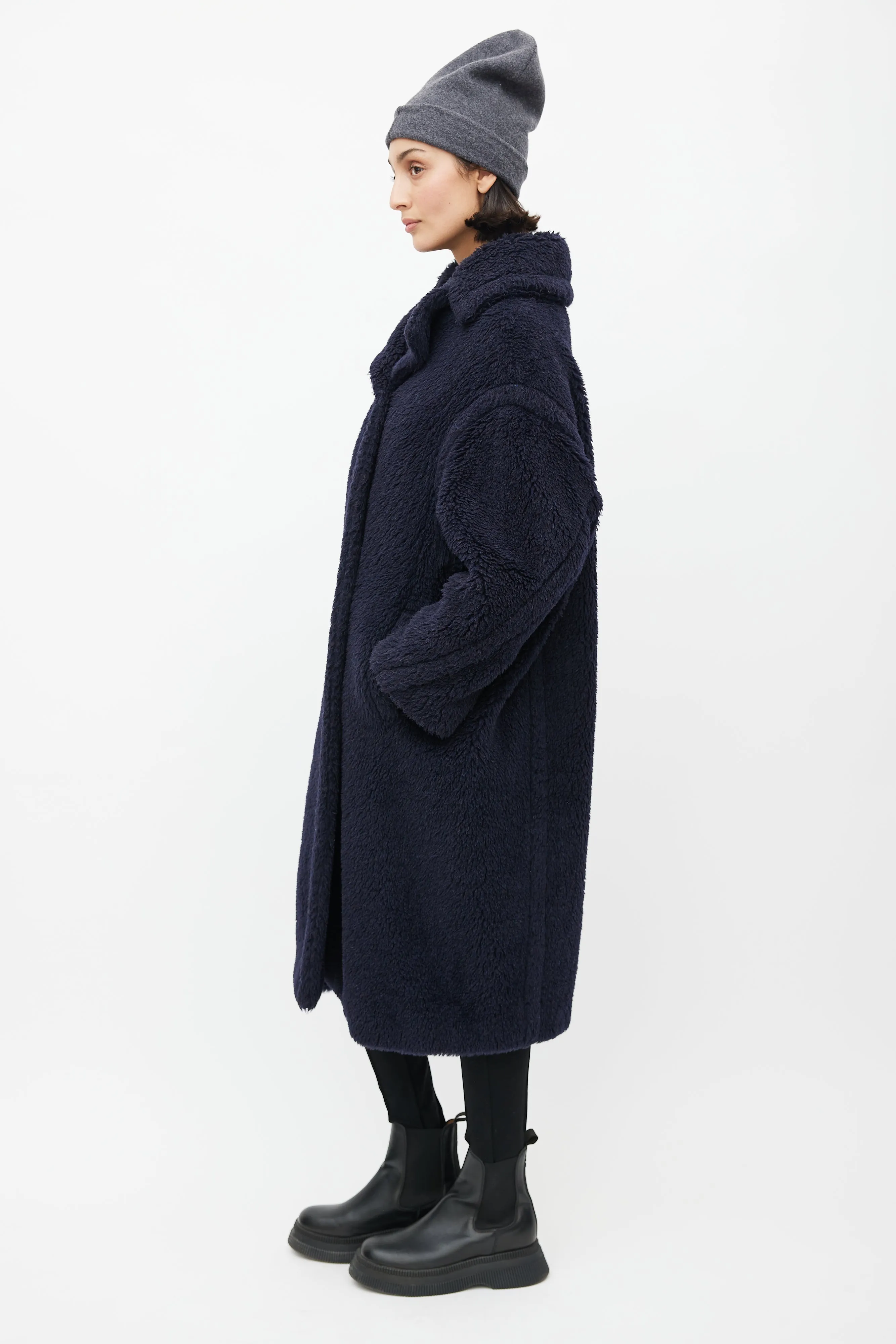 Navy Teddy Double Breasted Coat