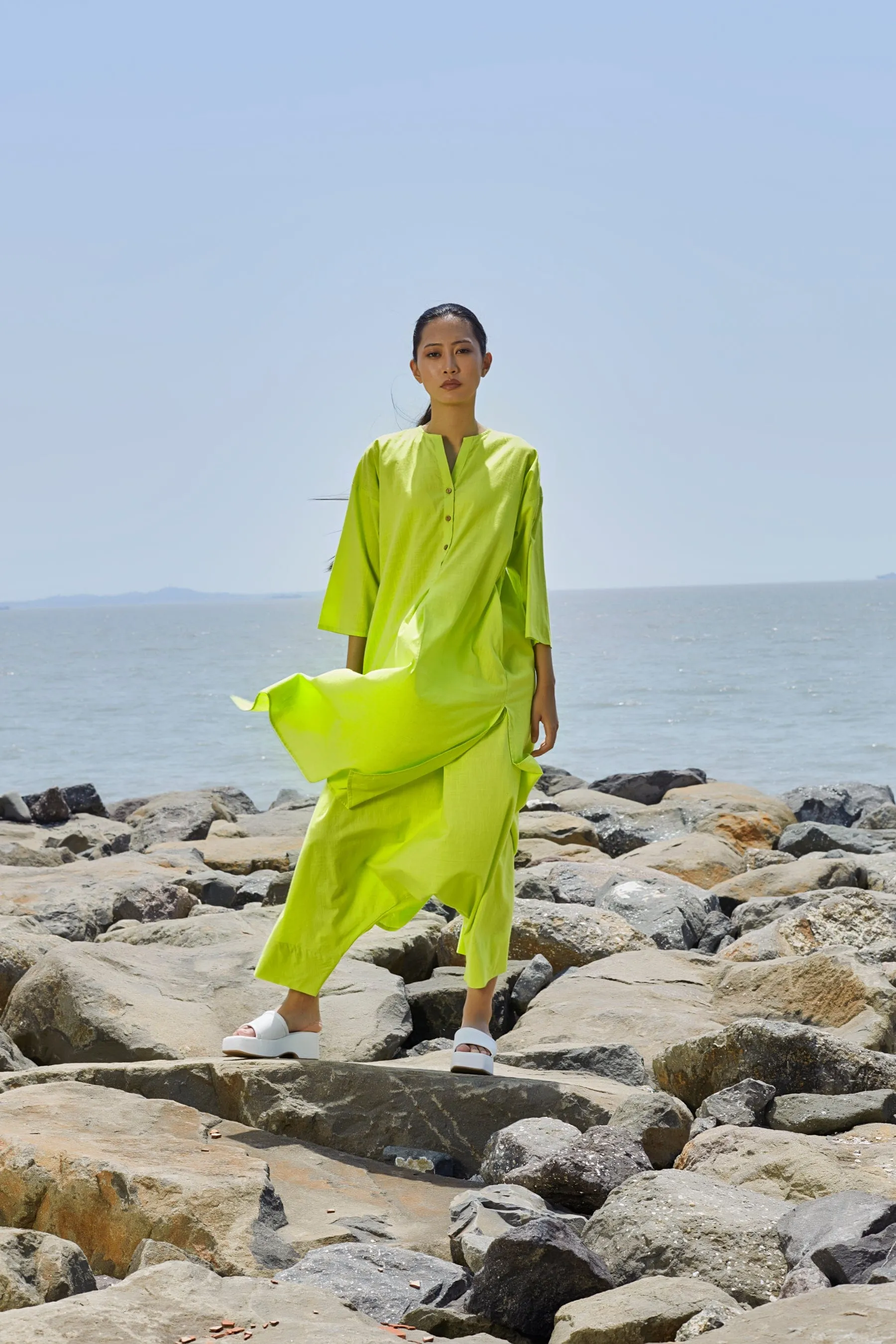 Neon Green Placket Tunic Set