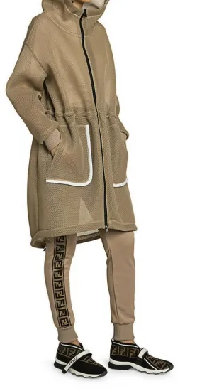 New $1980 Fendi Logo-Back Mesh Parka Beige 8 US/42 It Italy