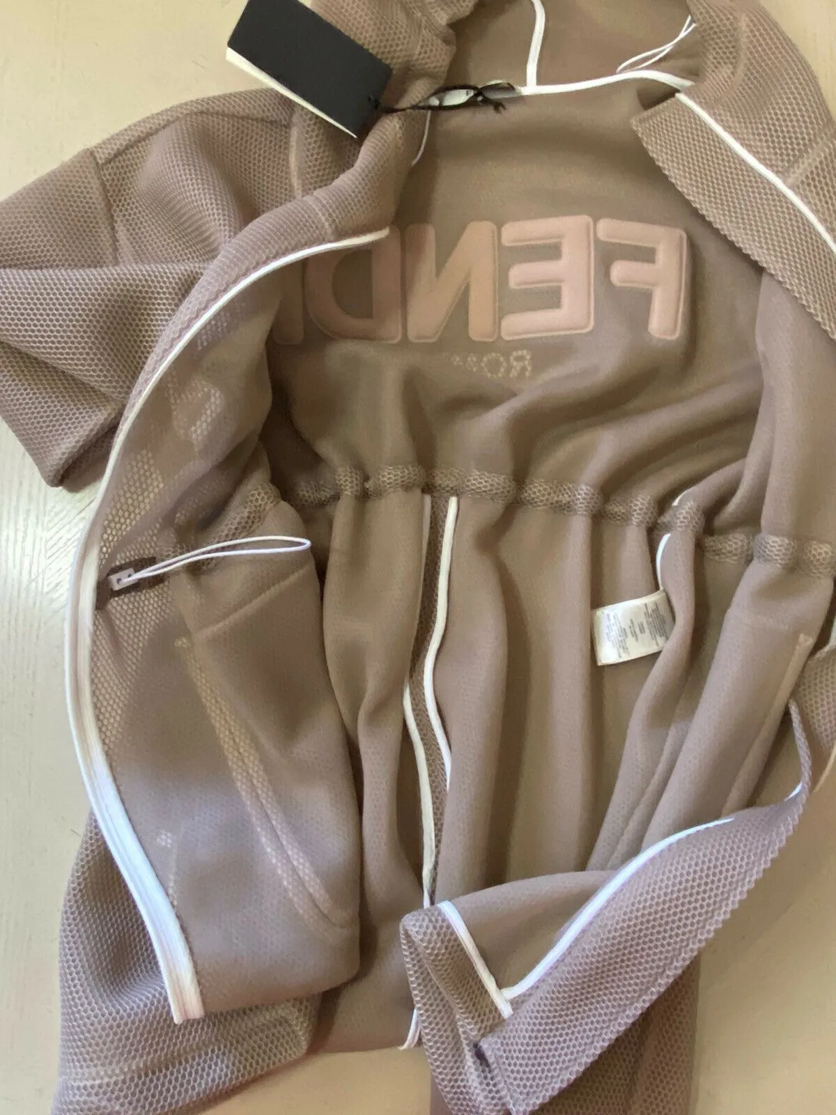 New $1980 Fendi Logo-Back Mesh Parka Beige 8 US/42 It Italy