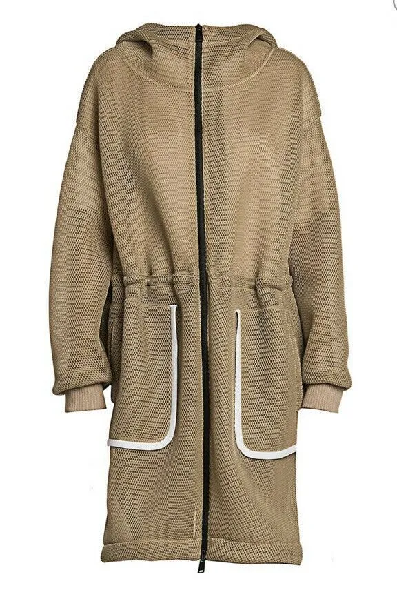 New $1980 Fendi Logo-Back Mesh Parka Beige 8 US/42 It Italy