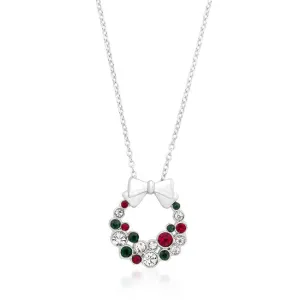 Noel Holiday Wreath Colored CZ Pendant