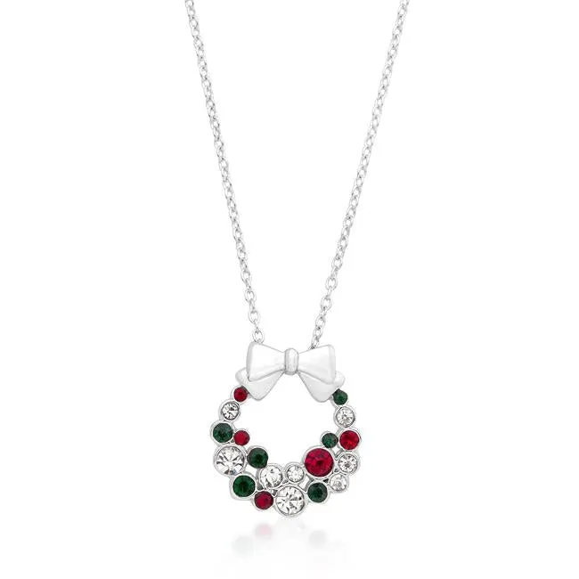 Noel Holiday Wreath Colored CZ Pendant