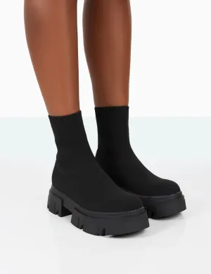 Nola Black Knit Platform Chunky Sole Ankle Boots