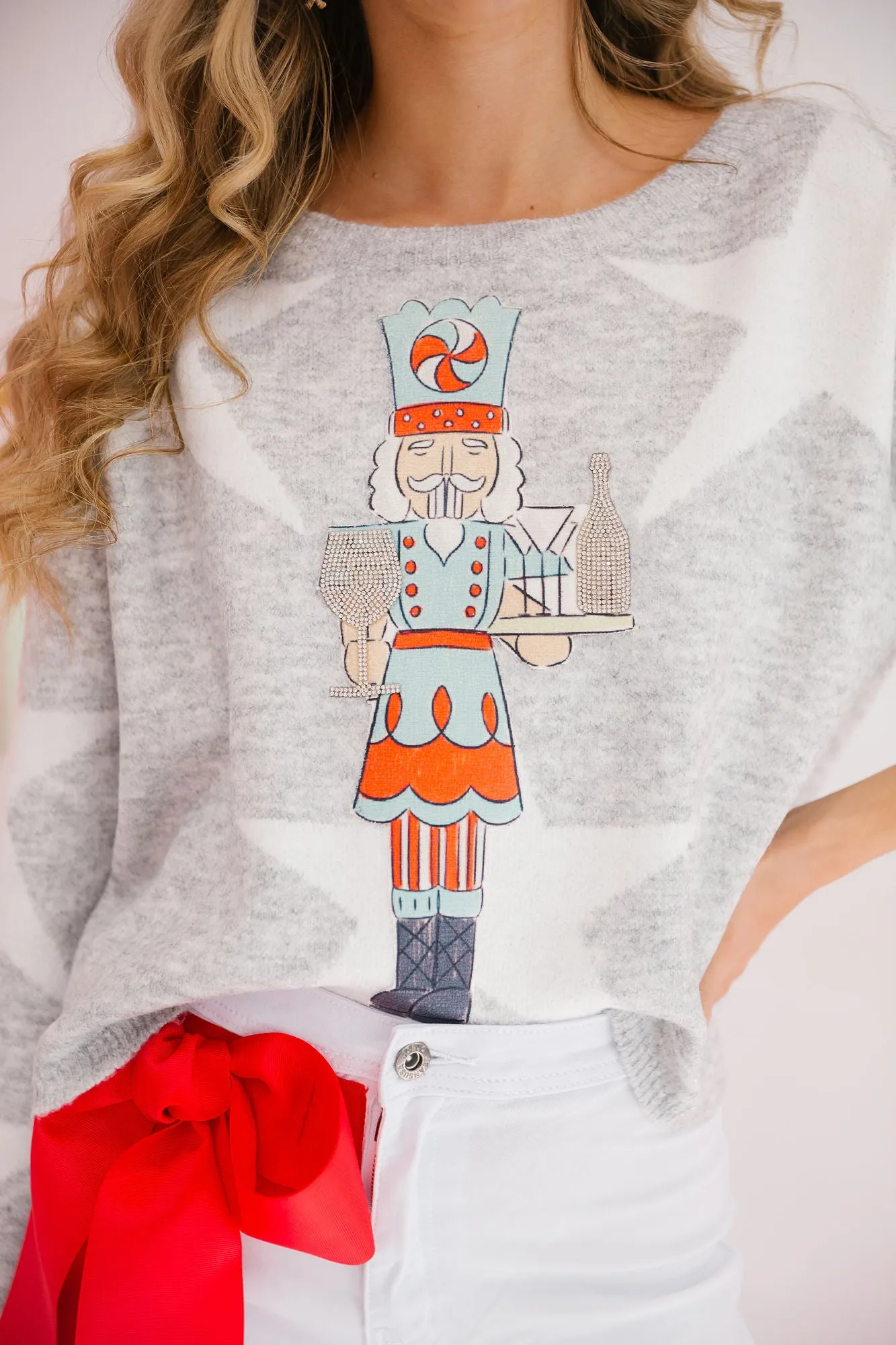 NUTCRACKER CHEERS GREY STAR SWEATER