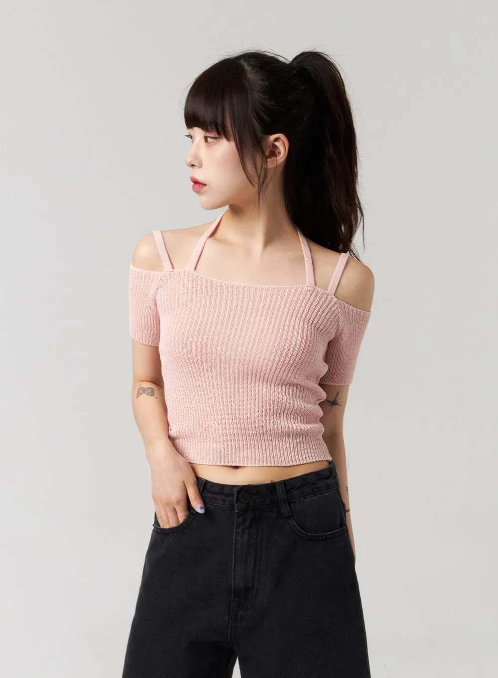 Off-Shoulder Ribbed Top CL313