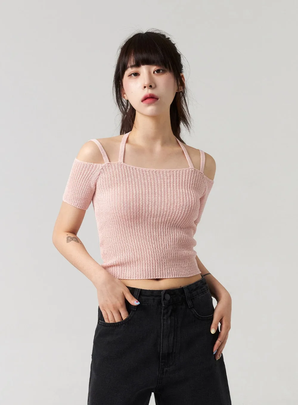 Off-Shoulder Ribbed Top CL313