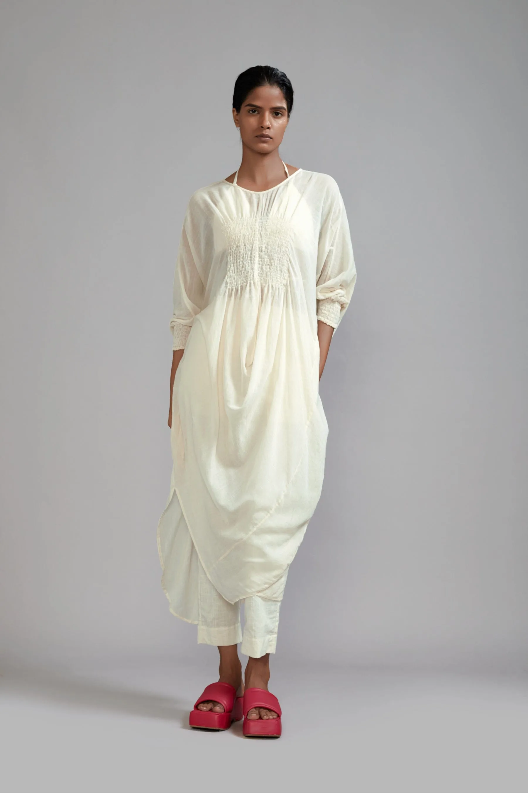 Off-White Smocked Cowl Tunic Set (3 PCS)