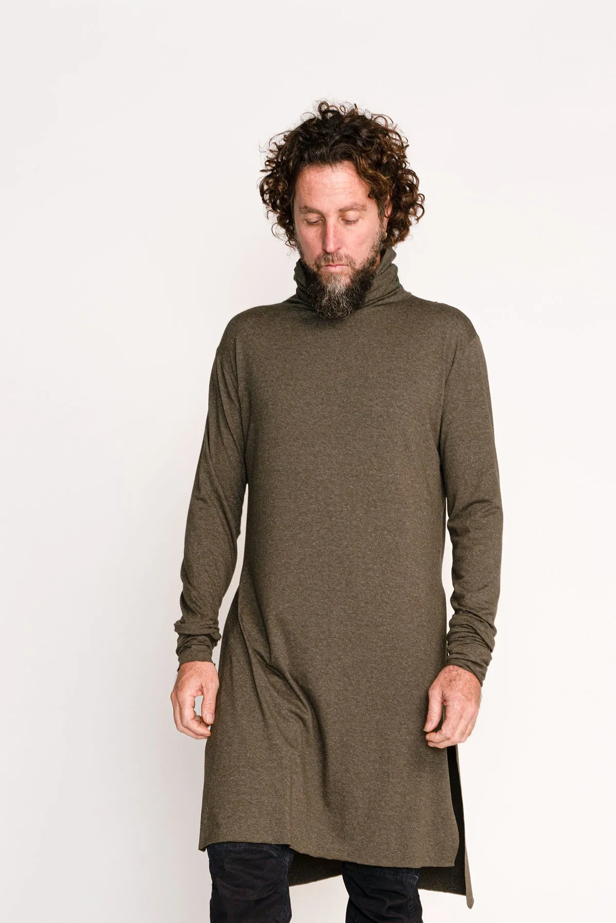 Olive Green Turtleneck Top for Men