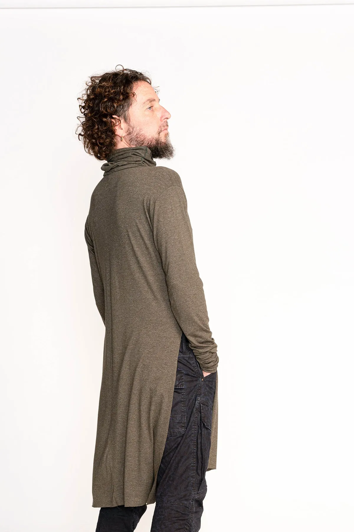 Olive Green Turtleneck Top for Men