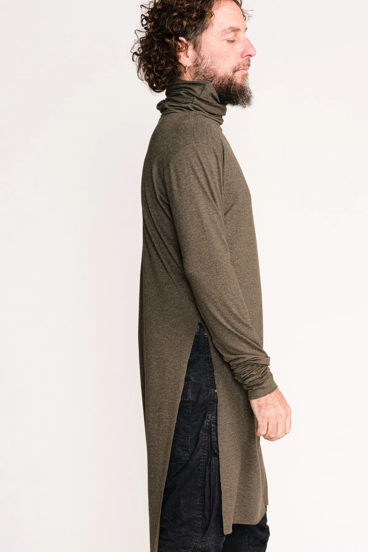 Olive Green Turtleneck Top for Men