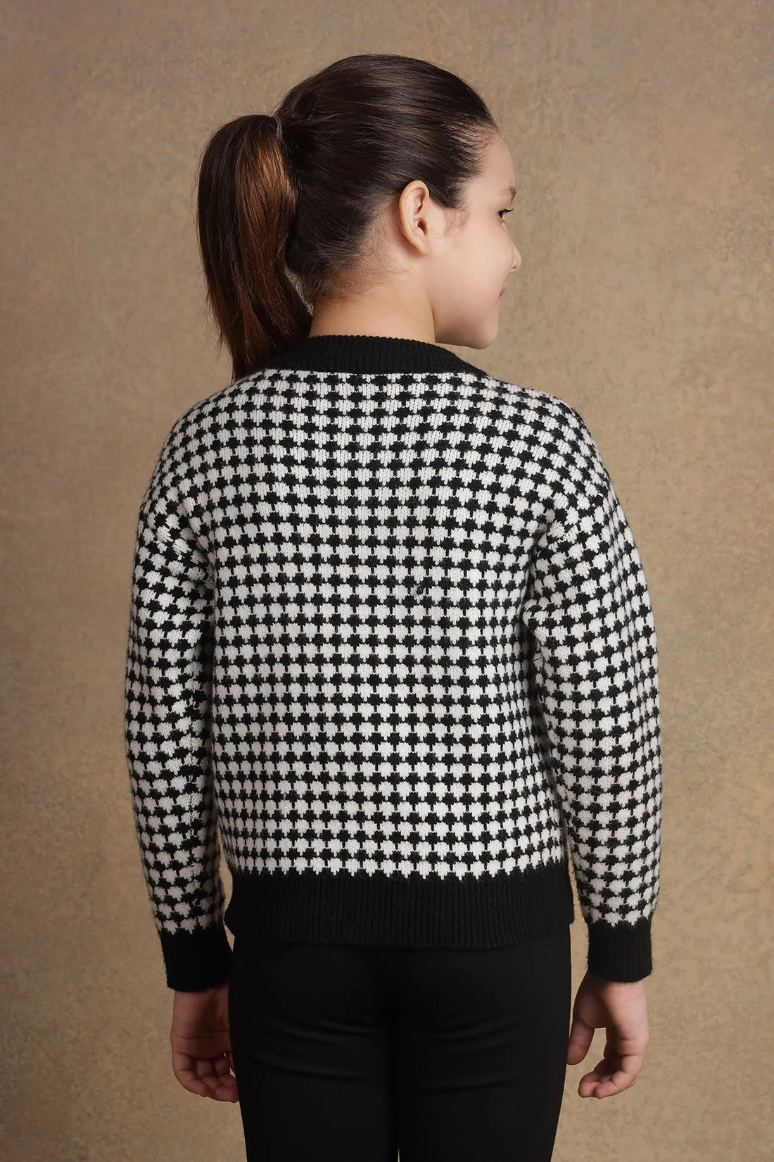 One Friday Girls Black Checks Sweater