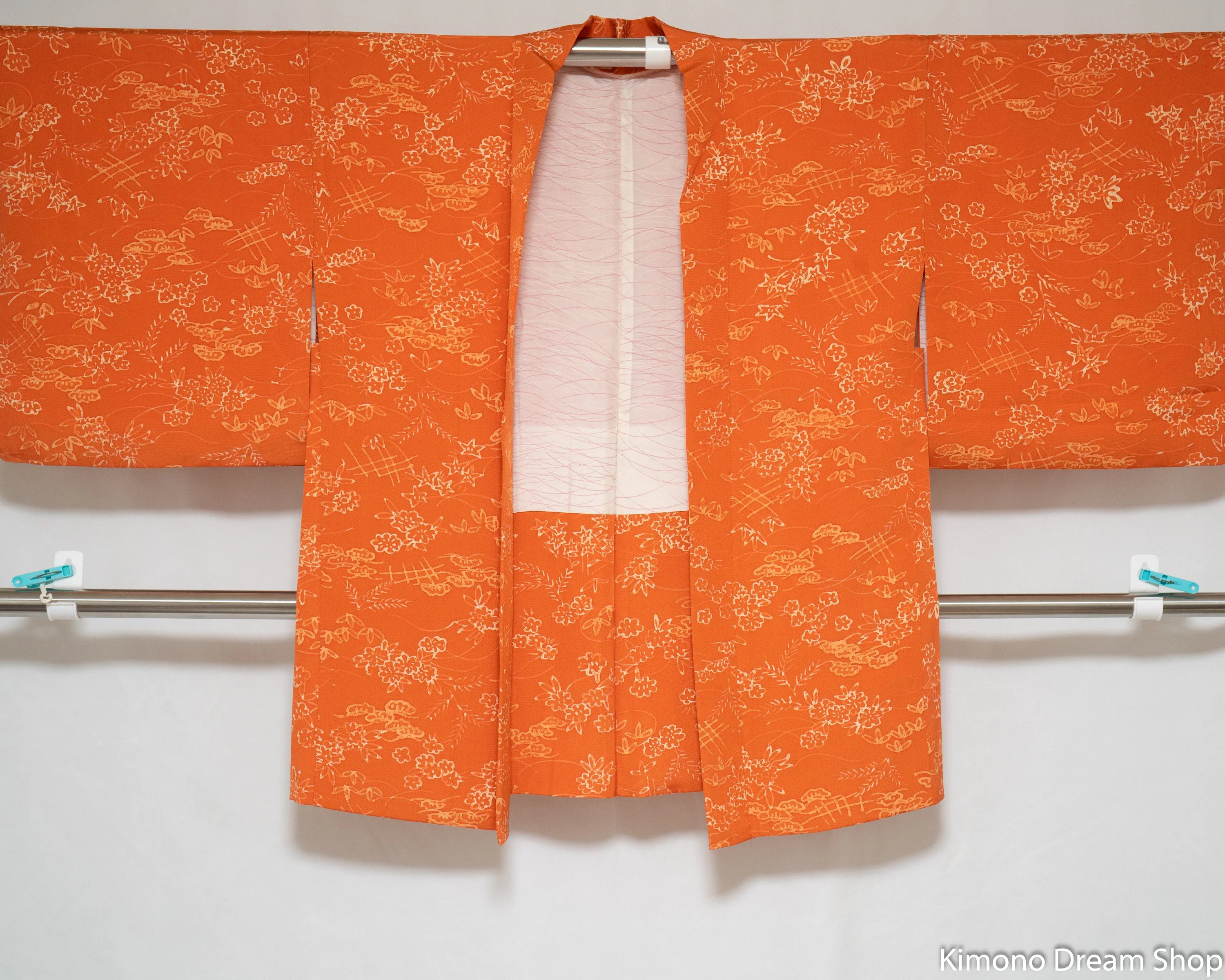 Orange Polyester Haori - Komon Tiny Flowers Kimono Jacket - Floral Patterns Design