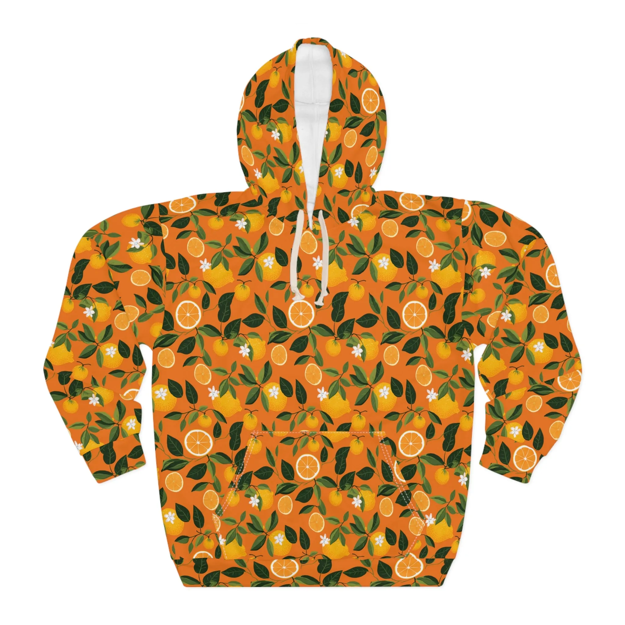 Orange Print Unisex Pullover Hoodie (AOP)