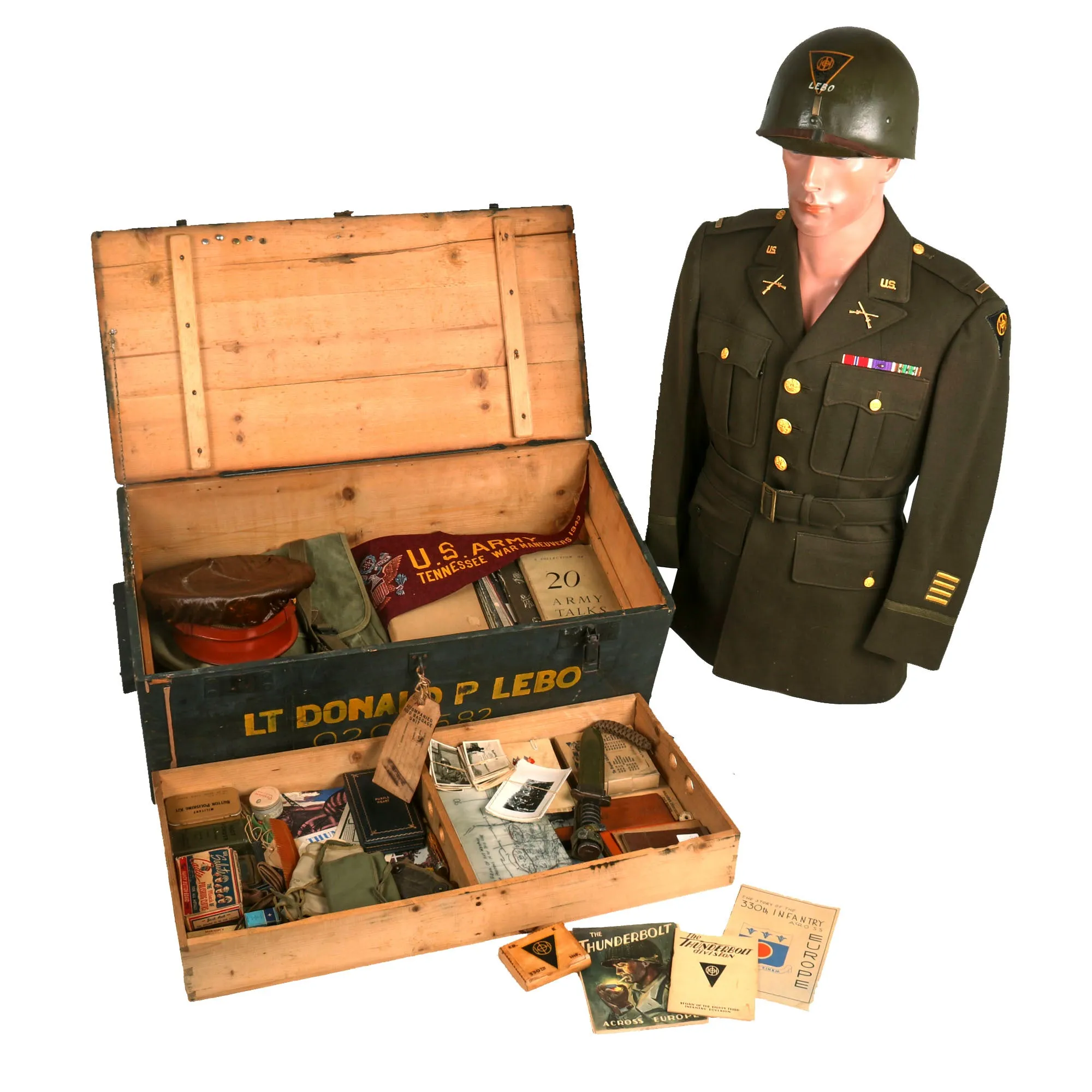 Original U.S. WWII 330th Infantry Regiment 83rd Division Infantry Platoon Leader’s “Untouched” Trunk Grouping - Lt. Donald Lebo