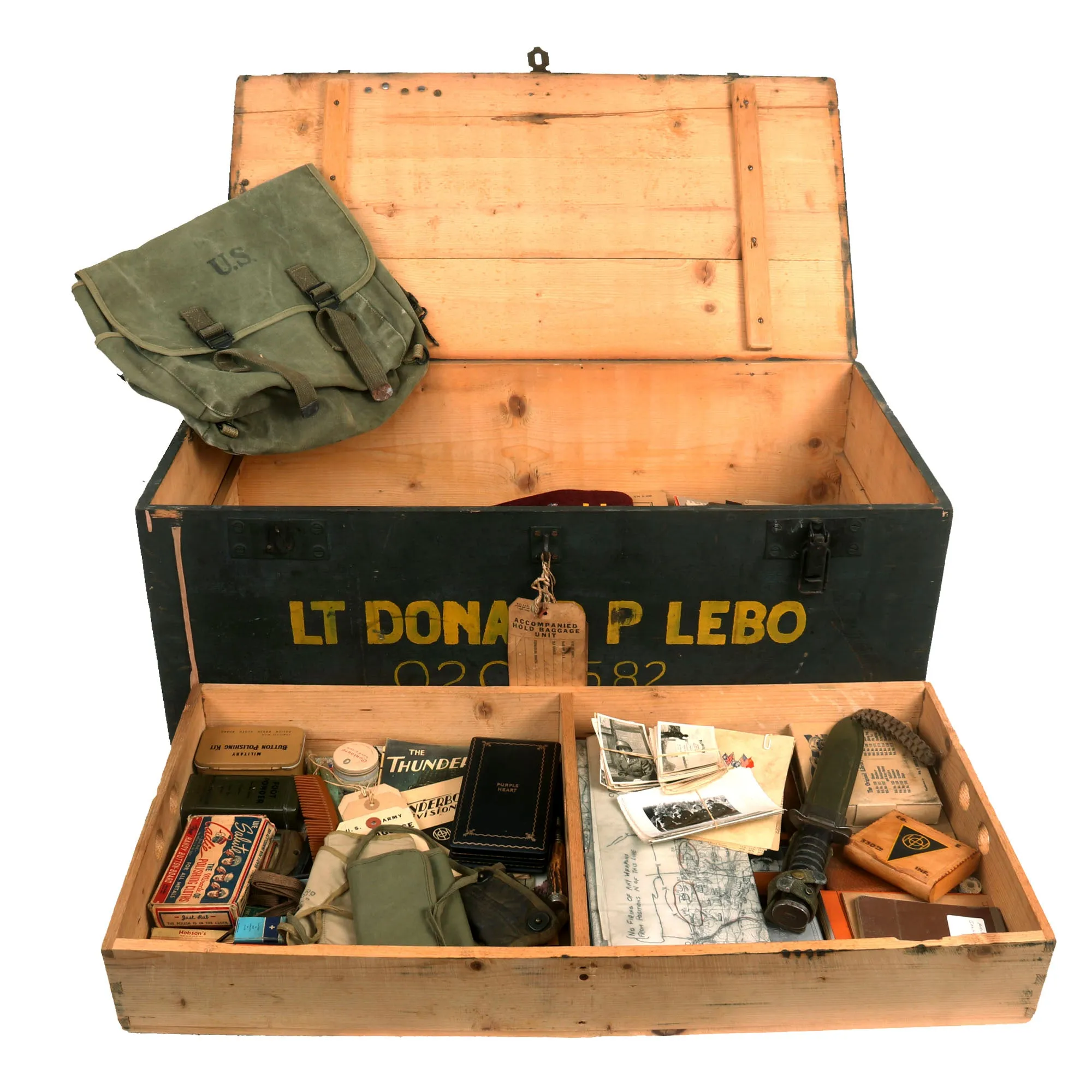 Original U.S. WWII 330th Infantry Regiment 83rd Division Infantry Platoon Leader’s “Untouched” Trunk Grouping - Lt. Donald Lebo