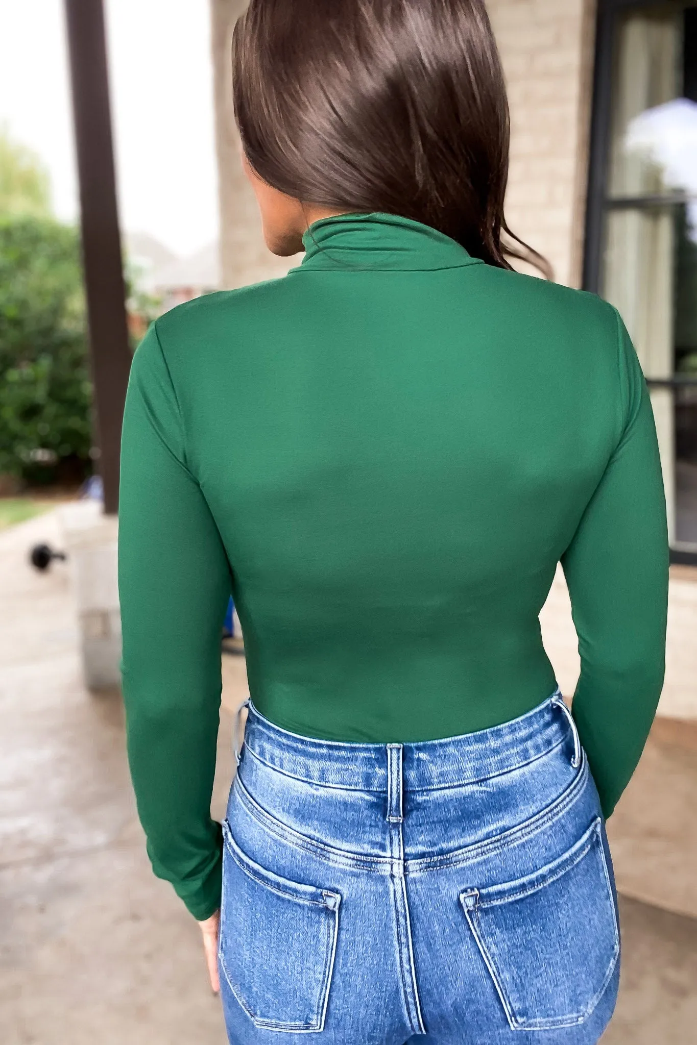 Over The Night Dark Green Turtleneck Bodysuit