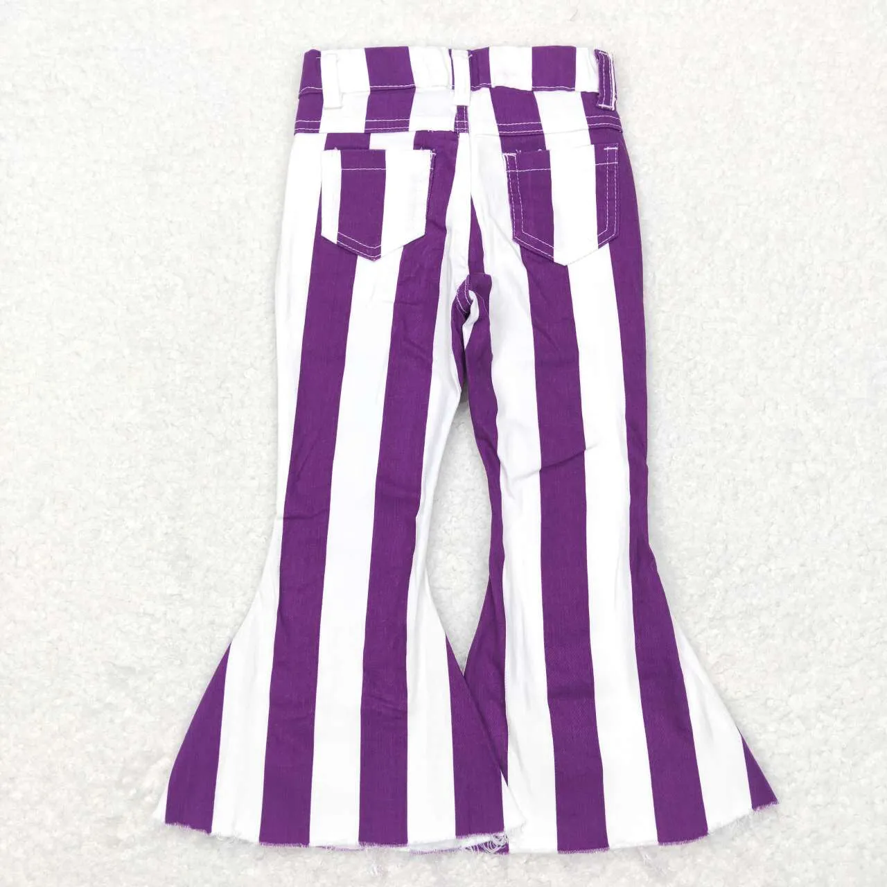 P0331  girls purple and white stripes flared denim trousers