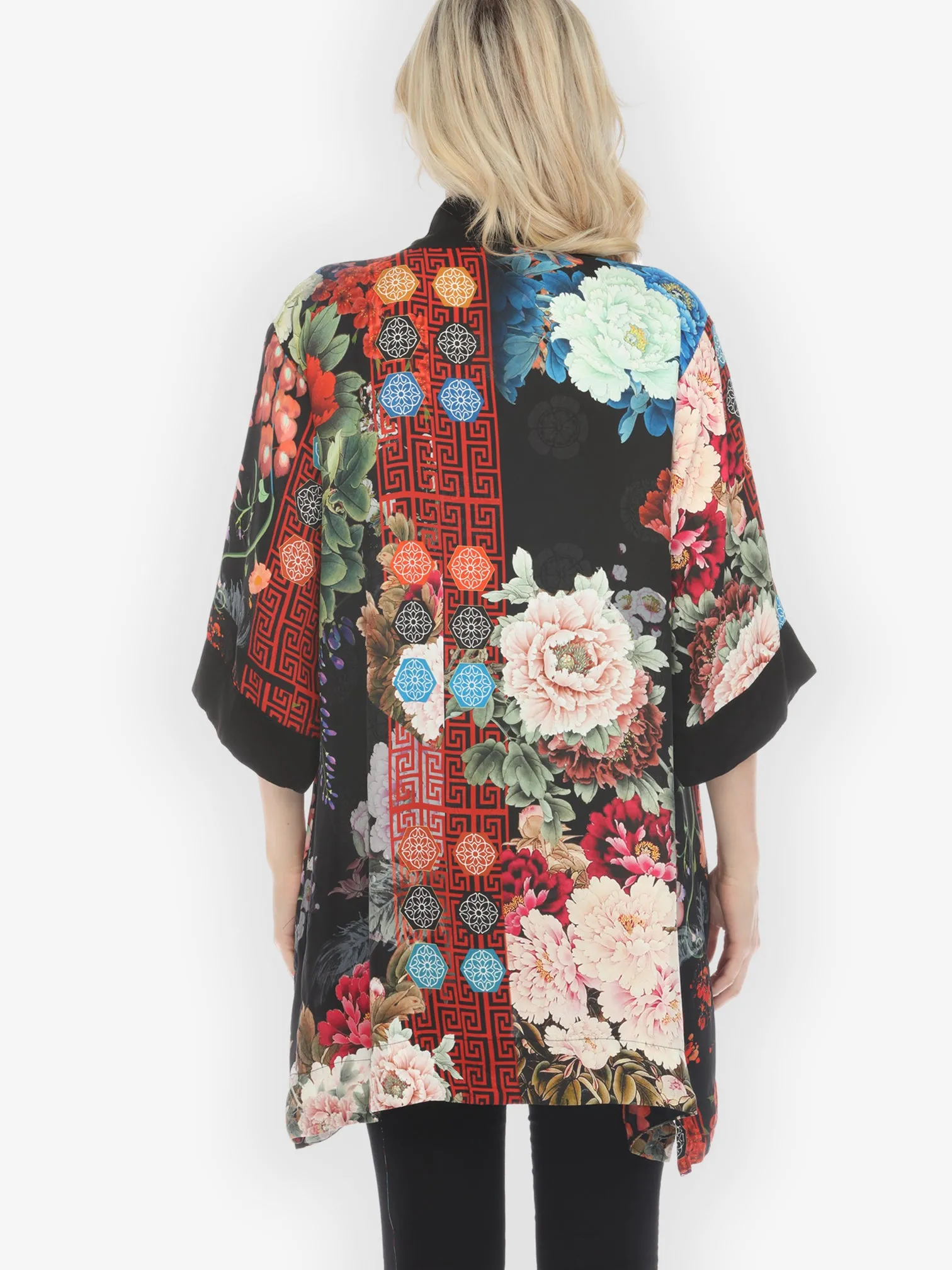 Peony Crest Border Silk Kimono Jacket