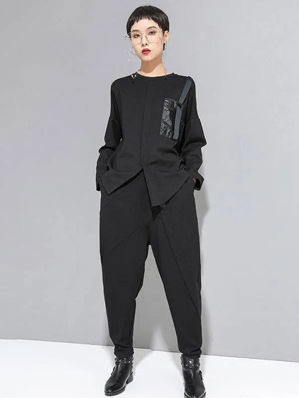 Personality Black With Button High-Waist Harem Pants