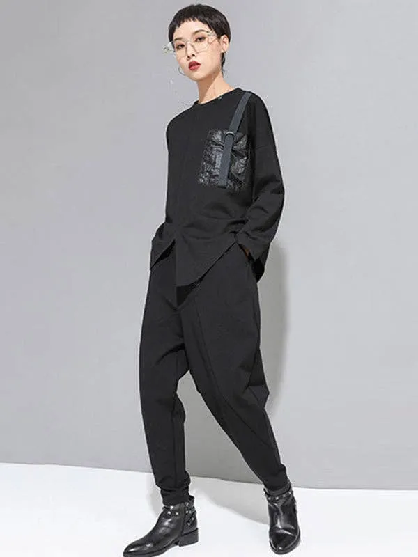 Personality Black With Button High-Waist Harem Pants