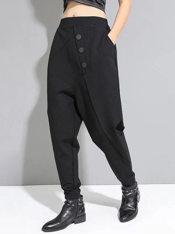 Personality Black With Button High-Waist Harem Pants