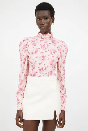 Pink Floral Long Sleeve Turtleneck