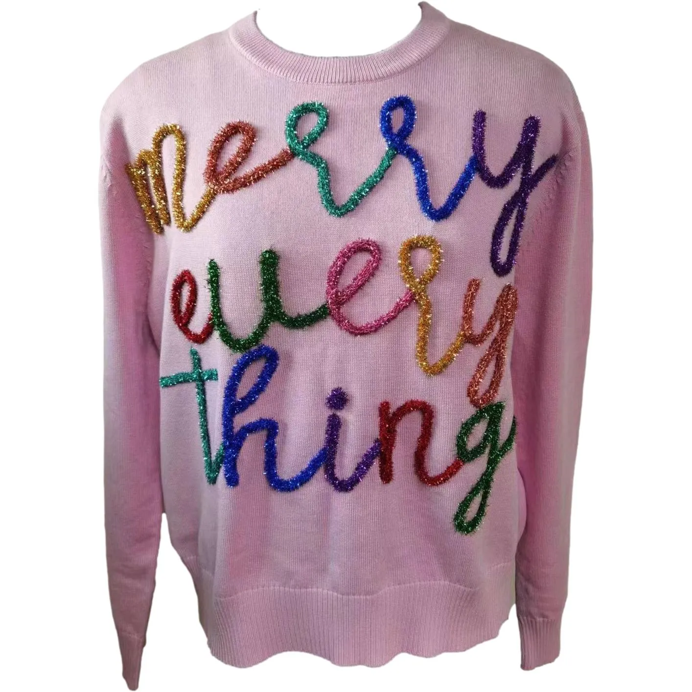 Pink Merry Everything Glitter Script Sweater- Women's