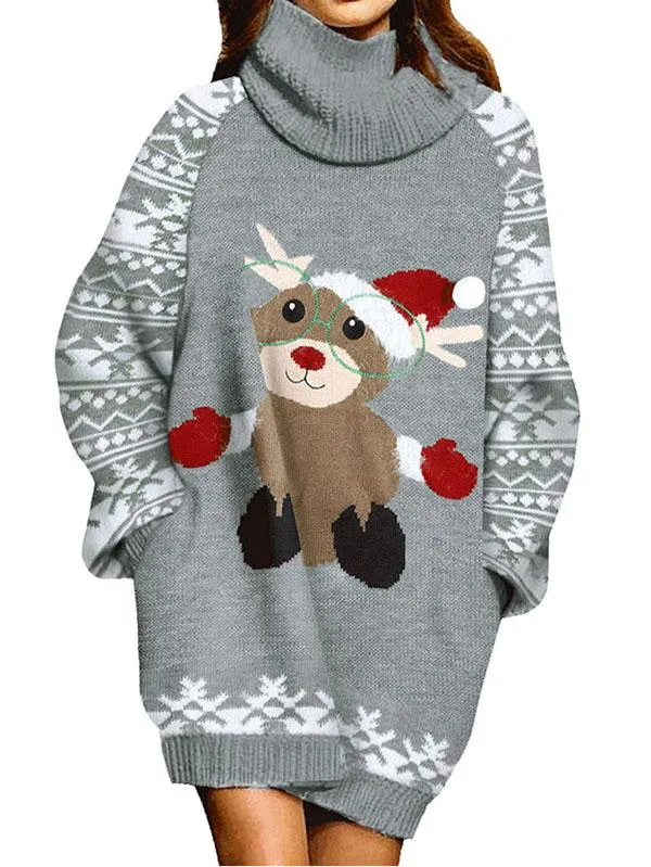 Pinkqueen Ugly Christmas Sweater Turtleneck Dresses For Women