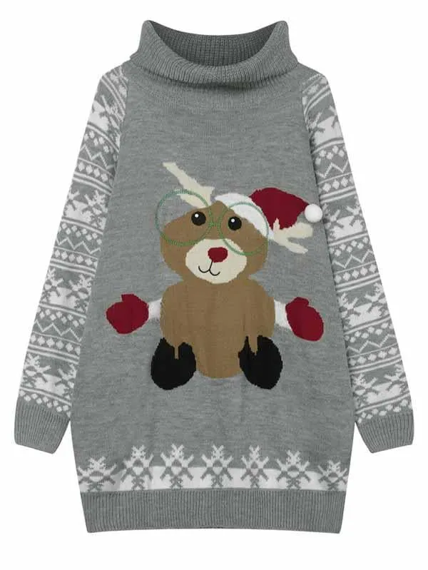 Pinkqueen Ugly Christmas Sweater Turtleneck Dresses For Women