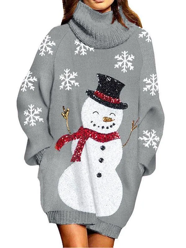 Pinkqueen Ugly Christmas Sweater Turtleneck Dresses For Women