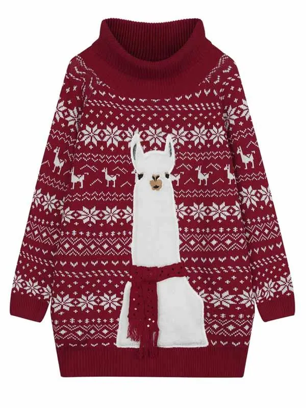 Pinkqueen Ugly Christmas Sweater Turtleneck Dresses For Women