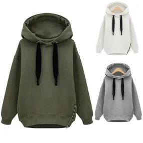 Plain Thick Hoodies Solid Sweatshirt Warm Hoodies For Women  Xxl Oversized Side Zip Hoodie Drawstring