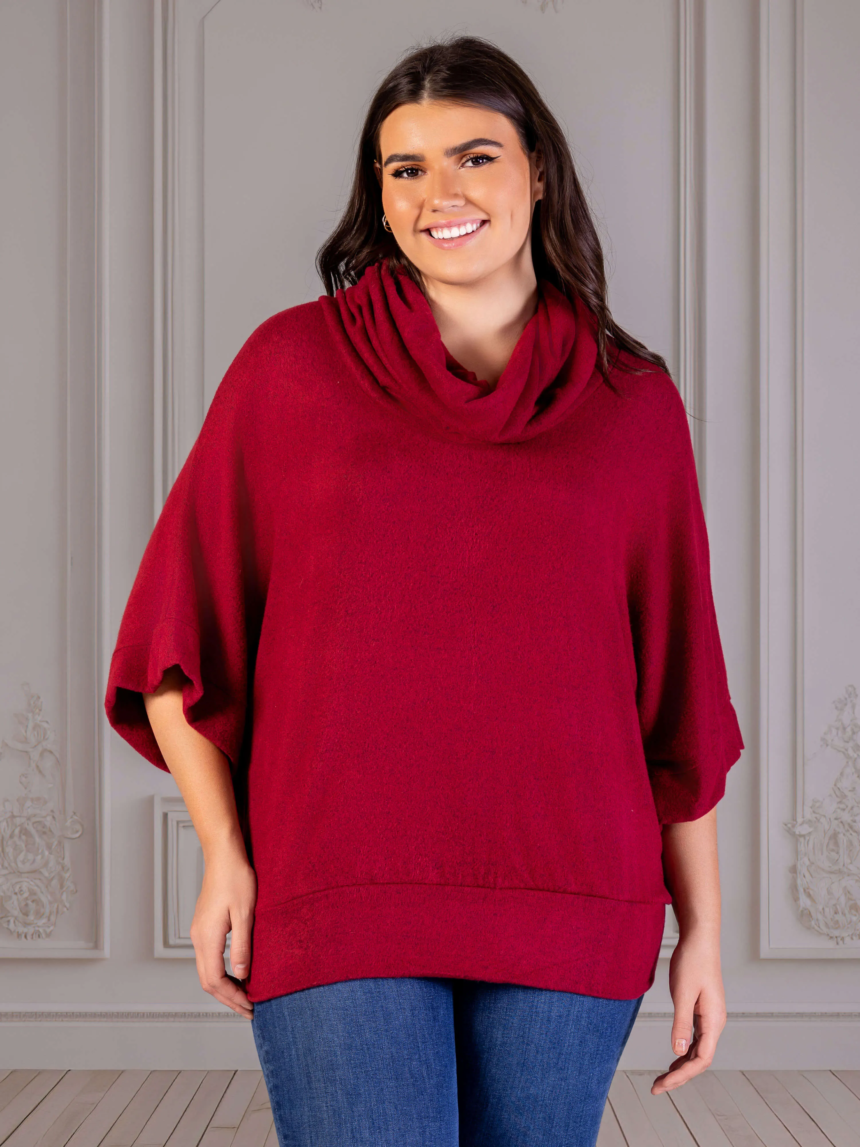 Plus Size Cowl Neck Dolman Sleeve Sweater Top