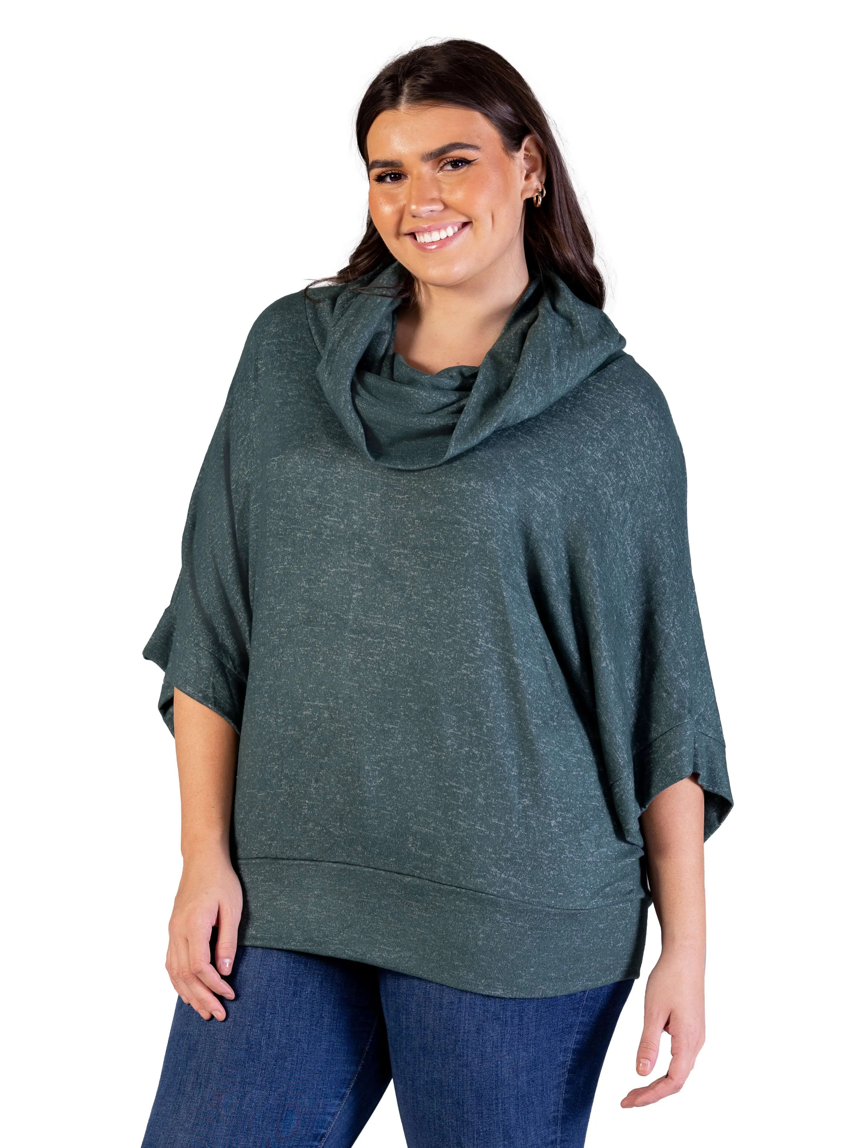 Plus Size Cowl Neck Dolman Sleeve Sweater Top