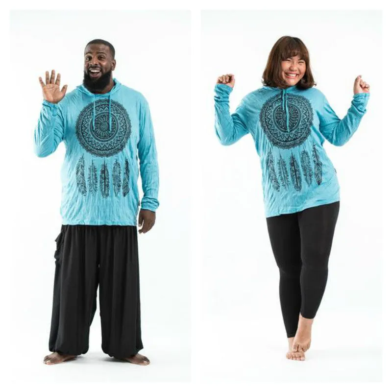 Plus Size Unisex Dreamcatcher Hoodie in Turquoise