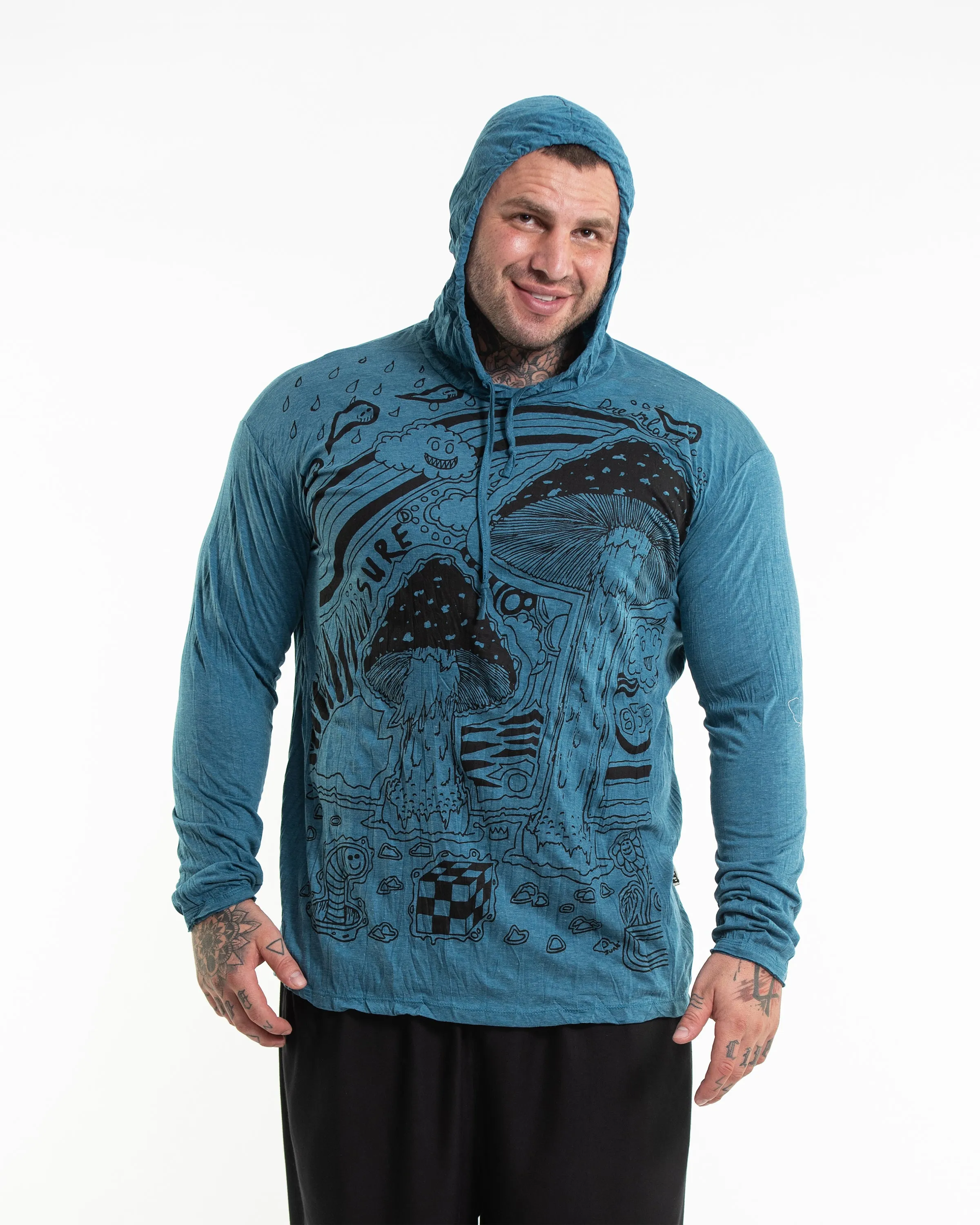 Plus Size Unisex Magic Mushroom Hoodie in Denim Blue