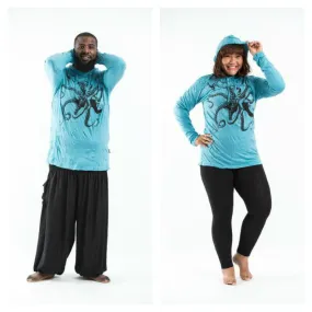 Plus Size Unisex Octopus Hoodie in Turquoise