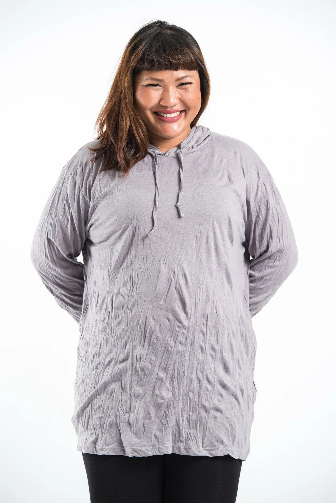 Plus Size Unisex Solid Color Hoodie in Gray