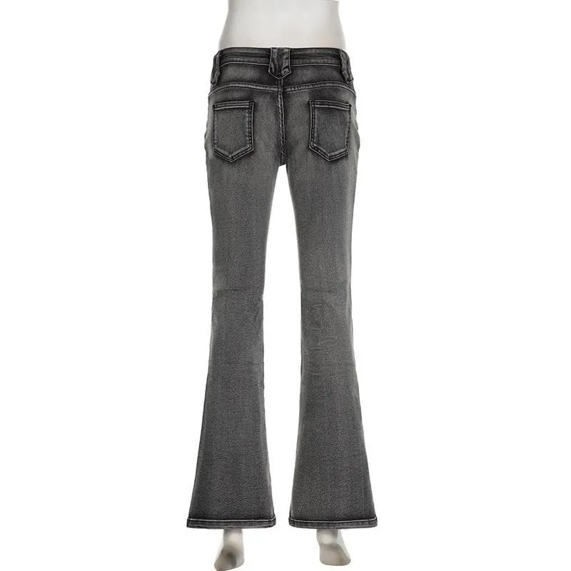 Pocket button solid low rise flared jeans