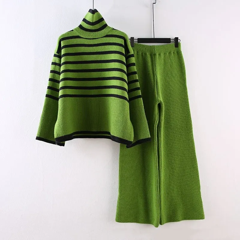 Pre Order:  Knit Turtleneck Sweater Wide-Leg Pants Set