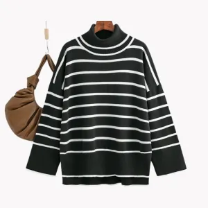 Pre Order:  Striped Ribbed Turtleneck Knit Sweater