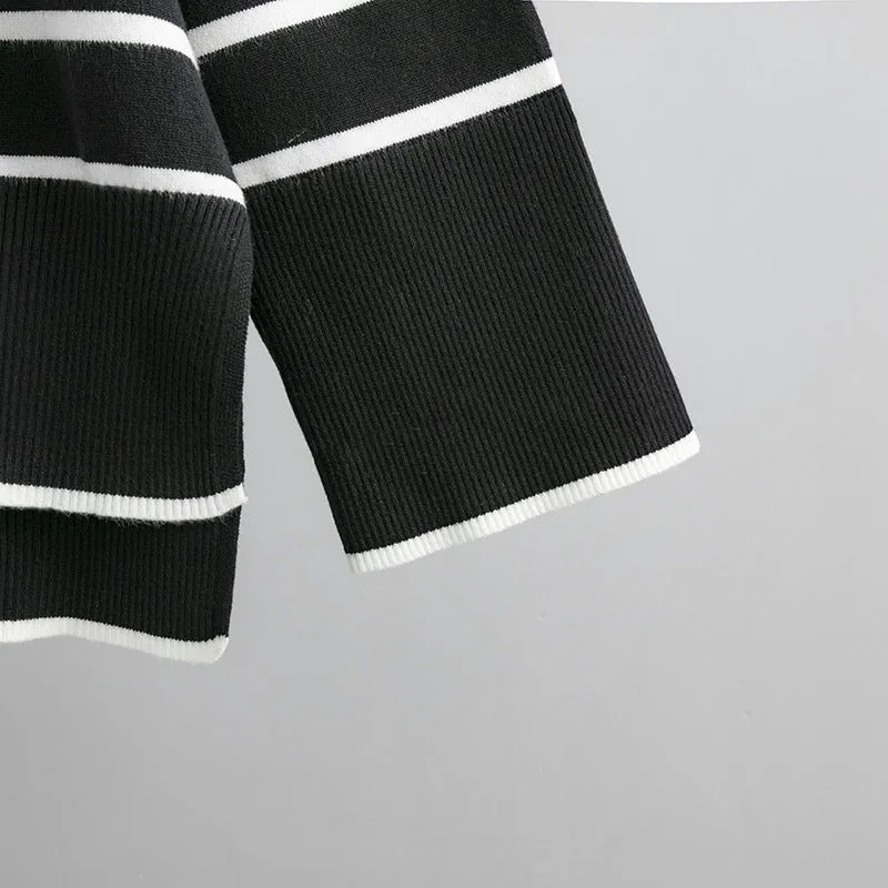 Pre Order:  Striped Ribbed Turtleneck Knit Sweater