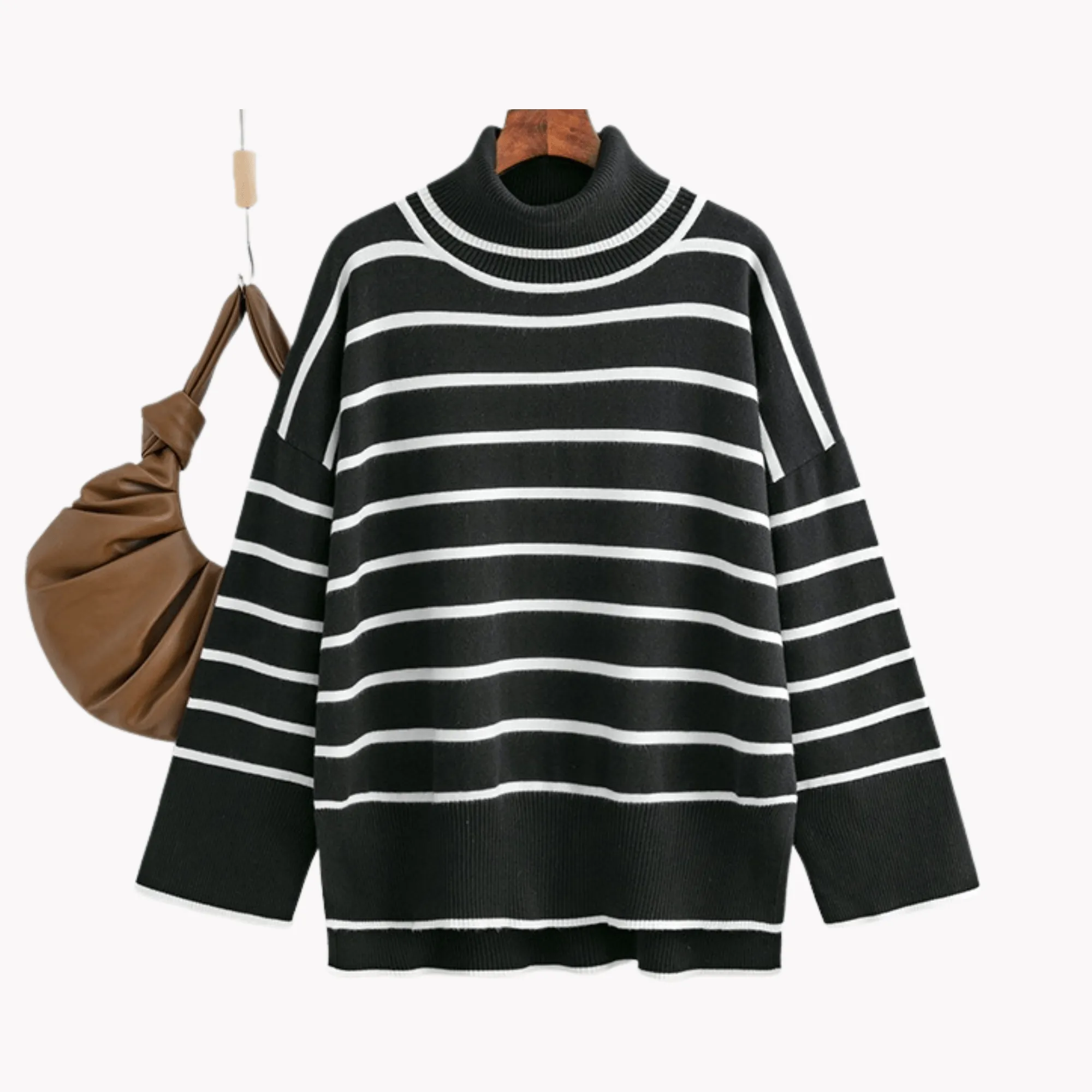 Pre Order:  Striped Ribbed Turtleneck Knit Sweater