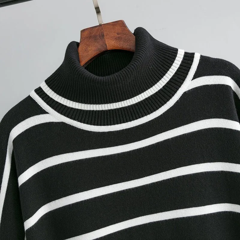 Pre Order:  Striped Ribbed Turtleneck Knit Sweater