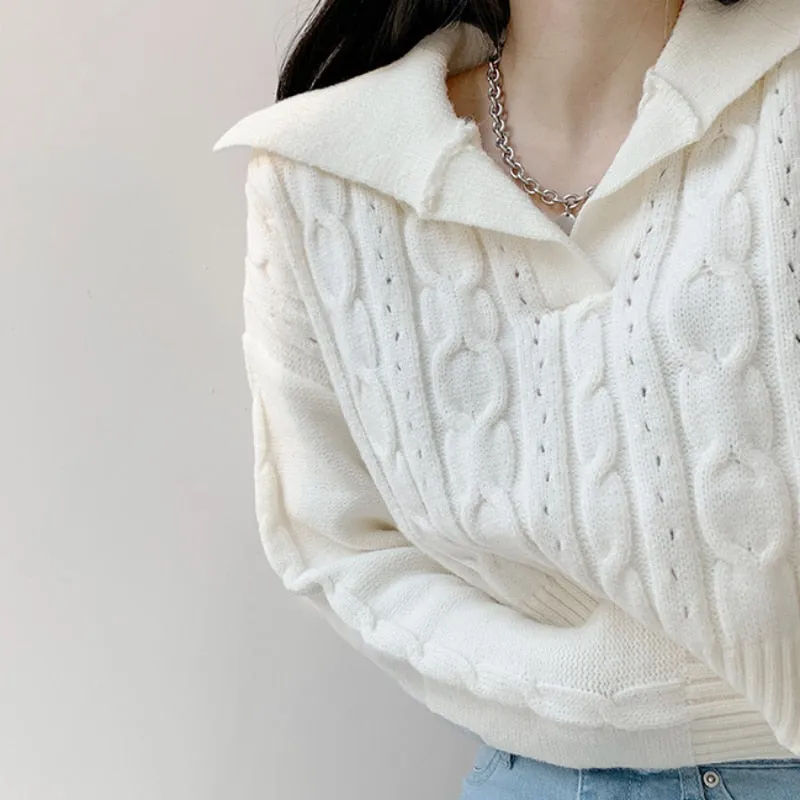 Pullover Women Sweater Loose Knitted Twist Tops Fashion Long Sleeve Winter High Waist Harajuku Crop Tops Sweater New